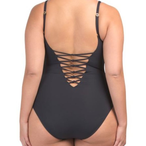 BLEU Plunging One-piece Swimsuit Black Size 20 - Picture 2 of 2